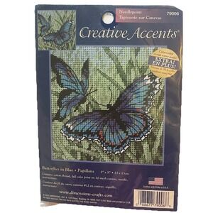 Vintage Dimensions Creative Accents Needlepoint Kit Blue Butterflies Unopened@